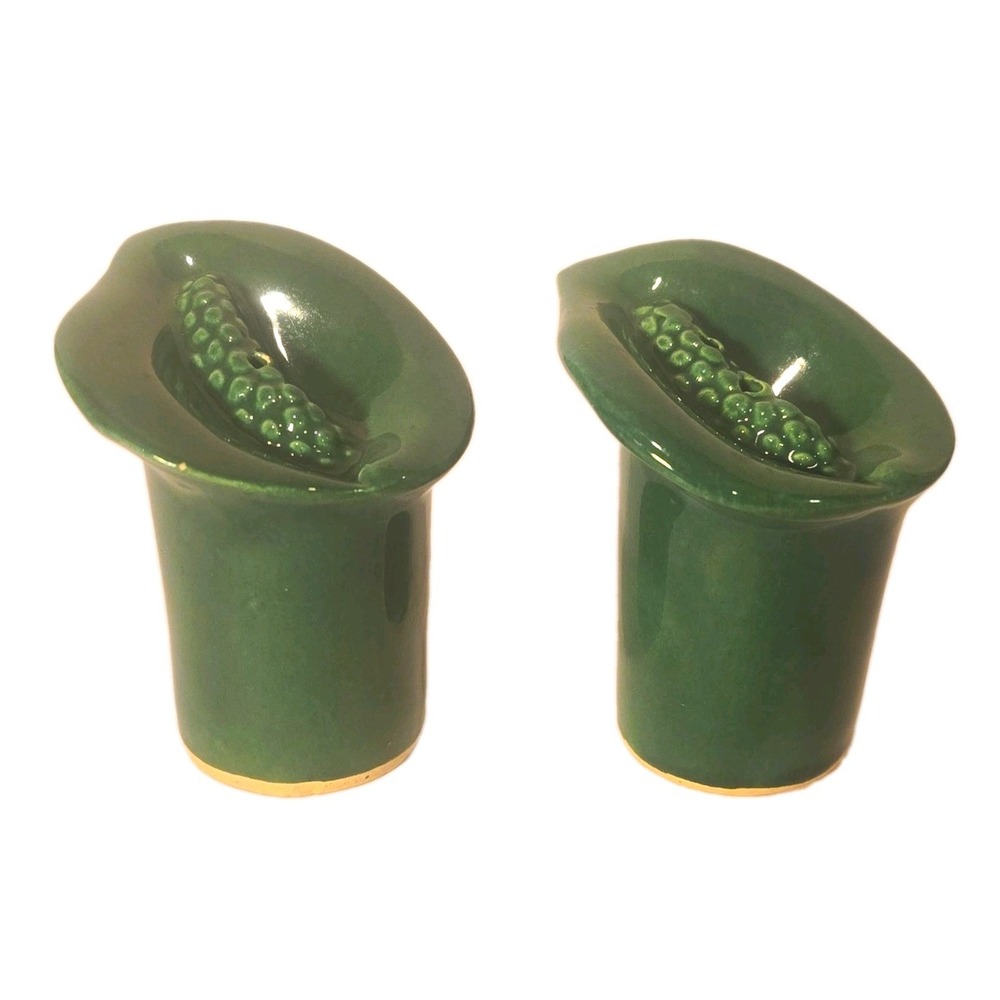 Green Glossy Ceramic Salt & Pepper Shakers Set of 2, Solid, Decorative